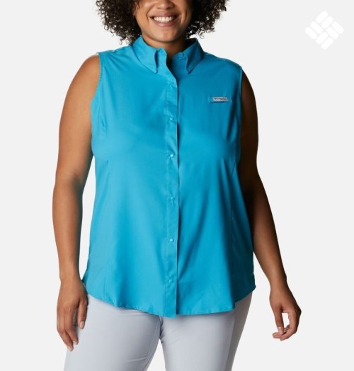 Camasa Columbia PFG Tamiami Fara Maneci Dama Turcoaz | Plus Size VH0MA79Q8